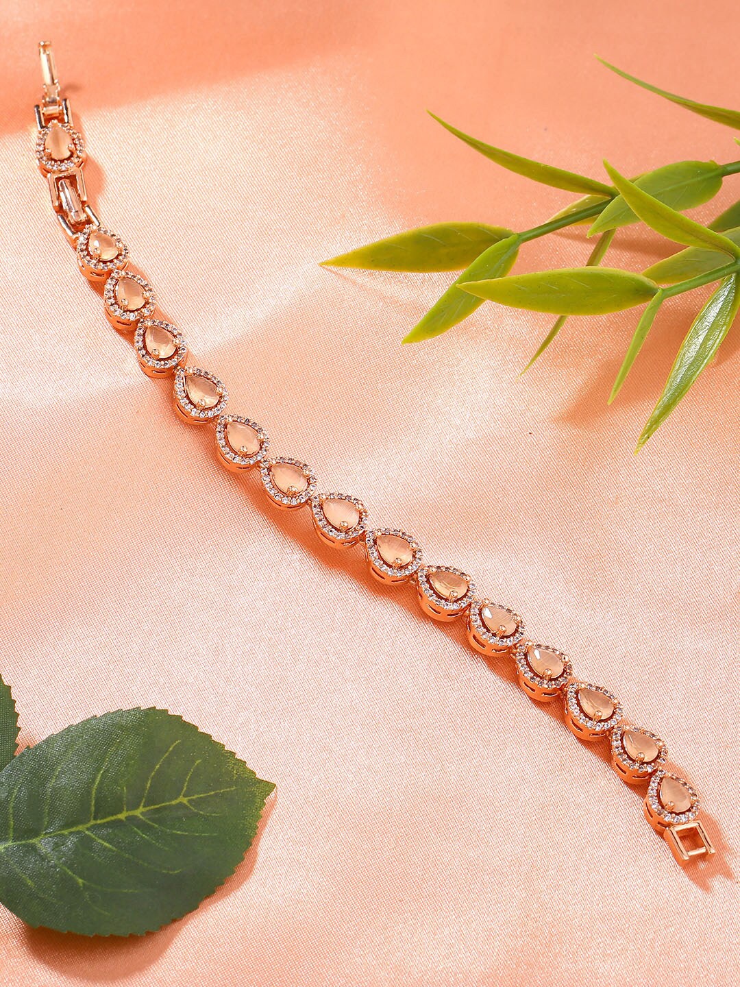 

Estele Rose Gold-Plated Cubic Zirconia Studded Link Bracelet