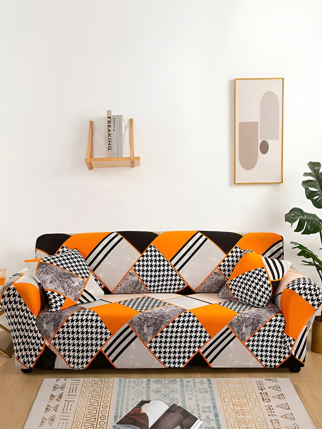 

Lukzer Colorful Patterned Design 1 Seater Sofa Cover, Orange