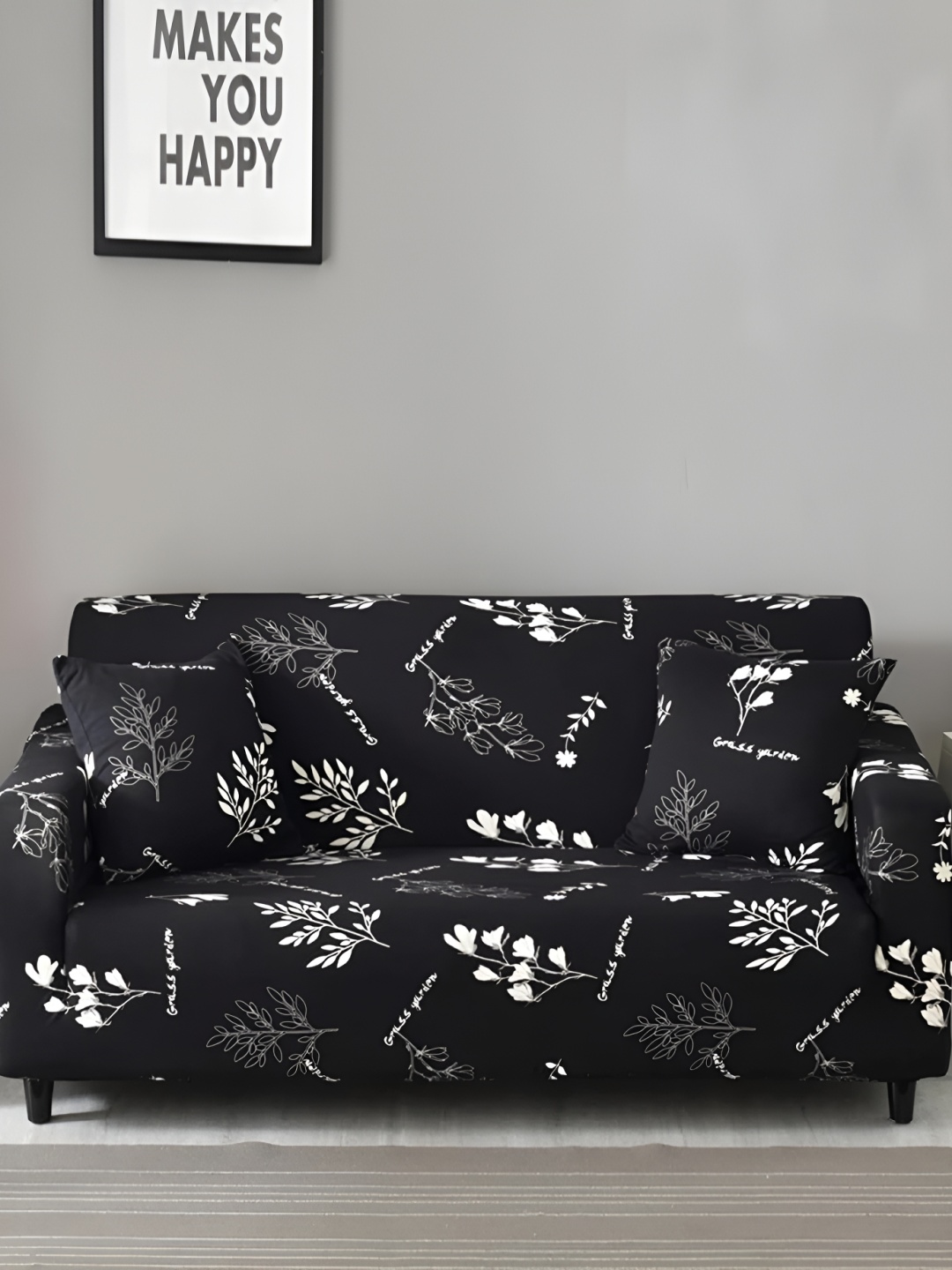 

Lukzer Black with White Flower 3 Seater Sofa Cover