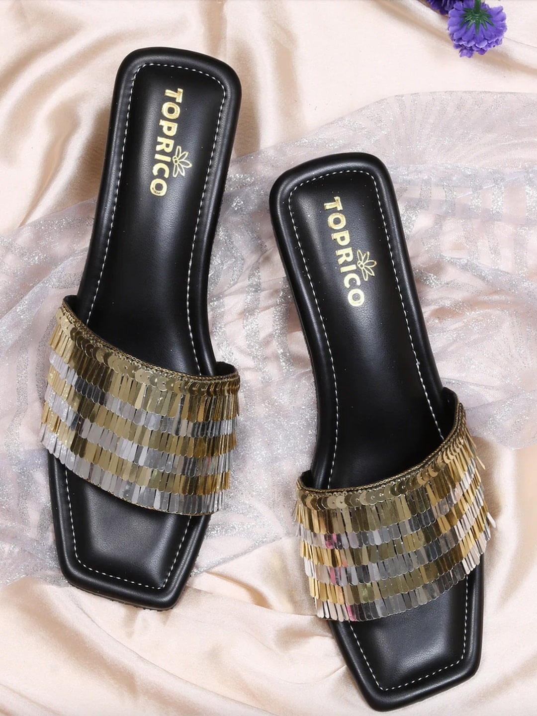 

TOPRICO Embellished Open Toe Block Heels, Black