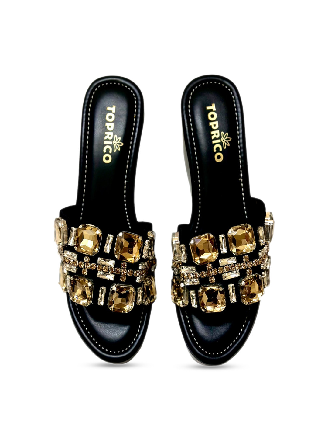 

TOPRICO Embellished Open Toe Wedge Heels, Black