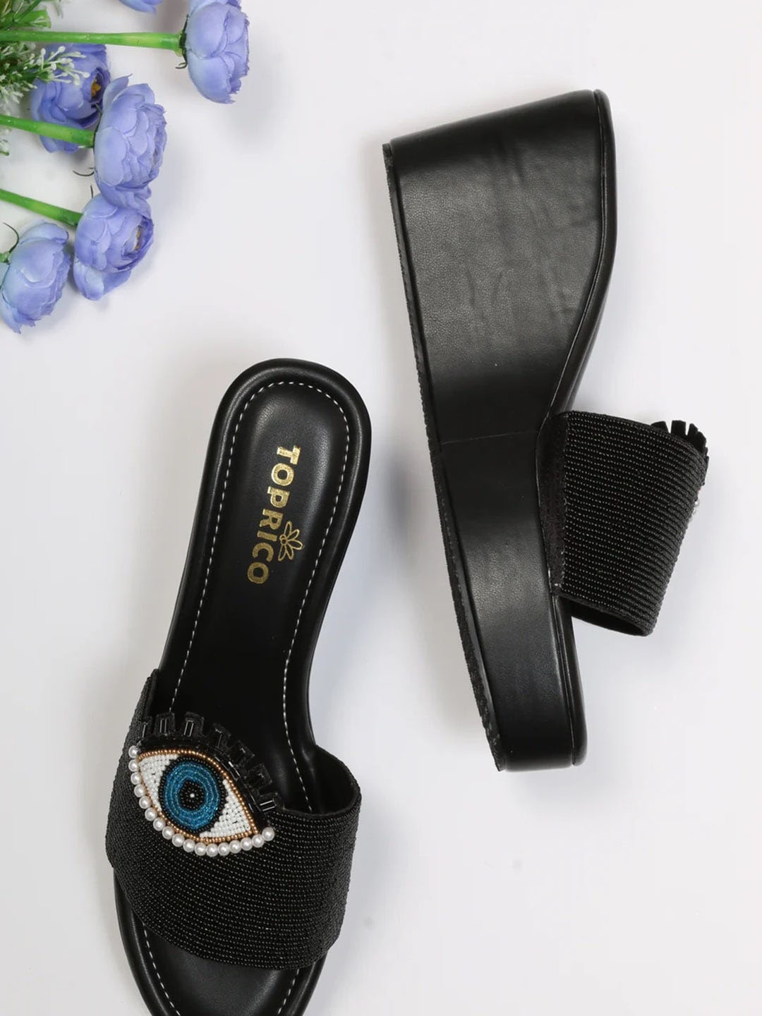 

TOPRICO Embellished Open Toe Wedge Heels, Black
