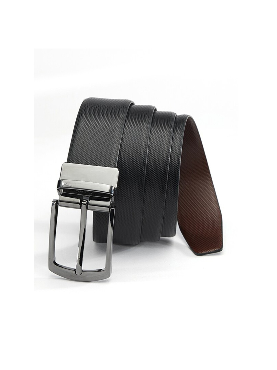 

The Roadster Lifestyle Co. Men Black & Brown Textured Leather Reversible Belt
