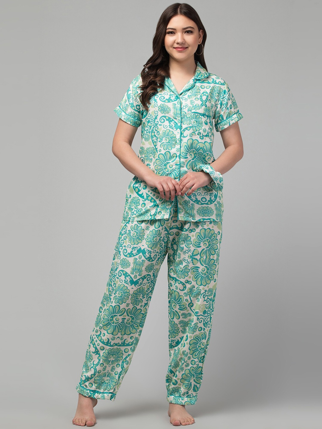 

FFLIRTYGO Ethnic Motif Printed Night suit, White