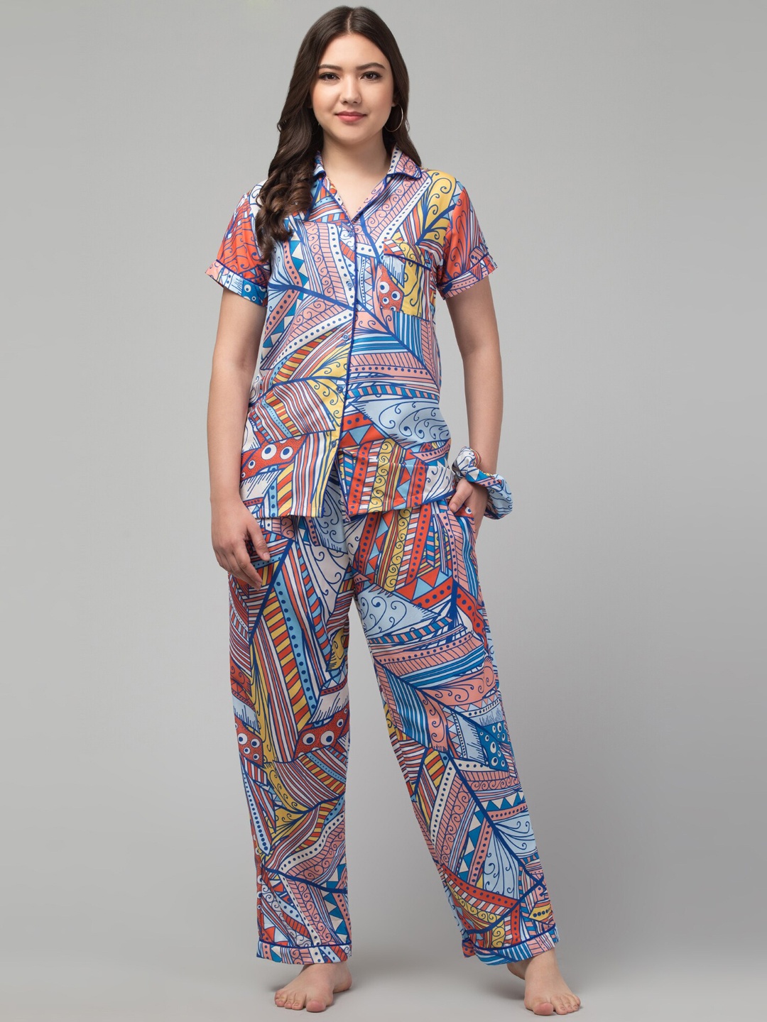 

FFLIRTYGO Ethnic Motif Printed Night suit, Blue