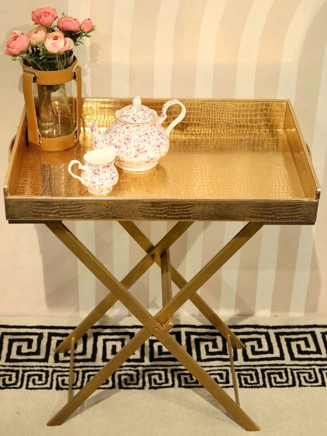 

CasaGold Rose Gold-Toned Butler Tray with Steel Stand