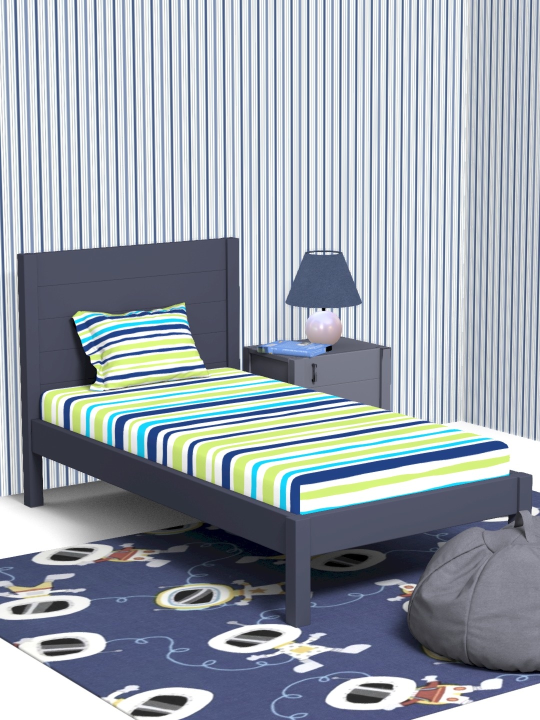 

Himeya White & Blue Striped Cotton 180 TC Single Bedsheet With 1 Pillow Cover