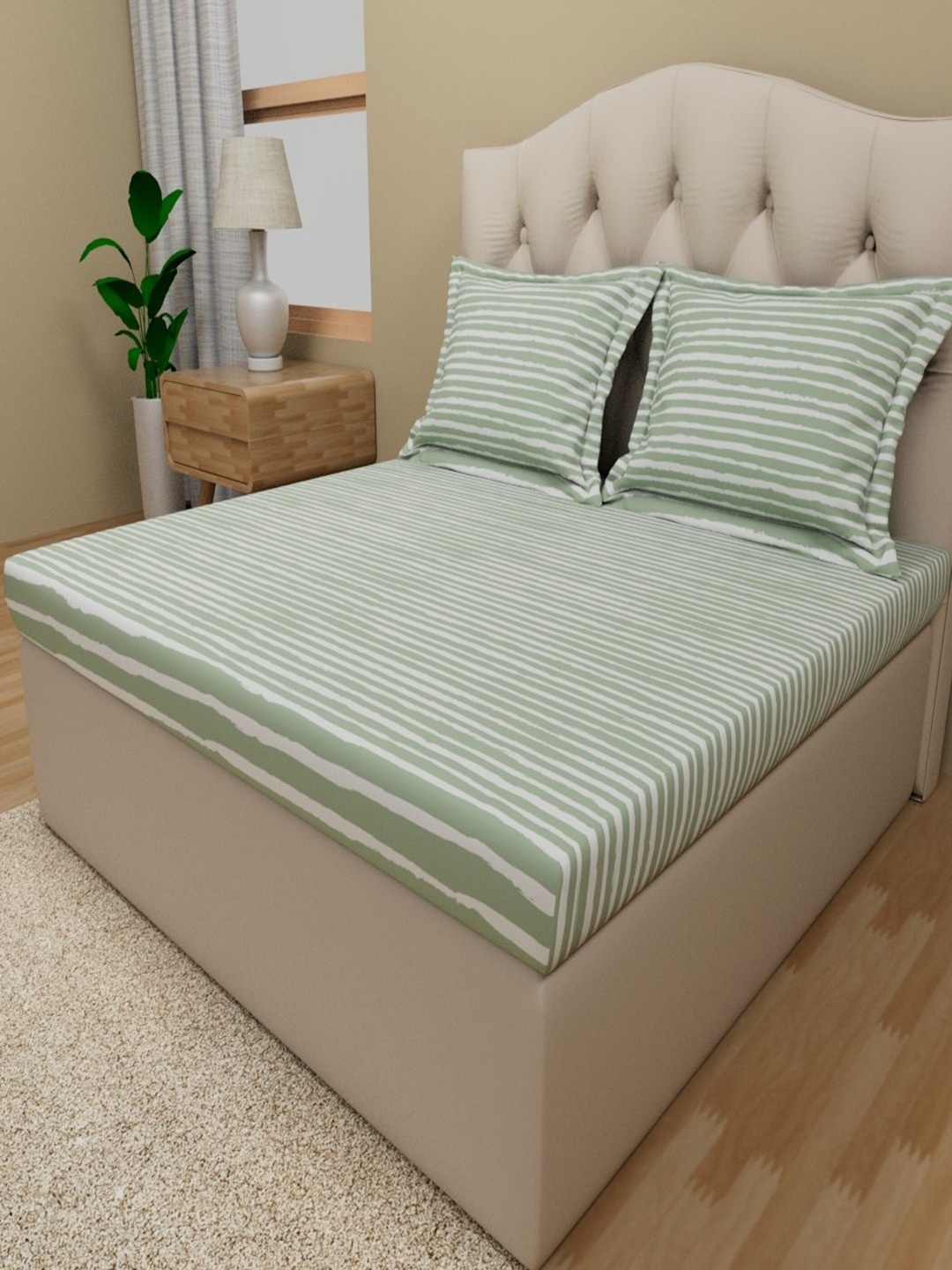 

Himeya Blue & White Striped Cotton 180 TC King Bedsheet With 2 Pillow Covers