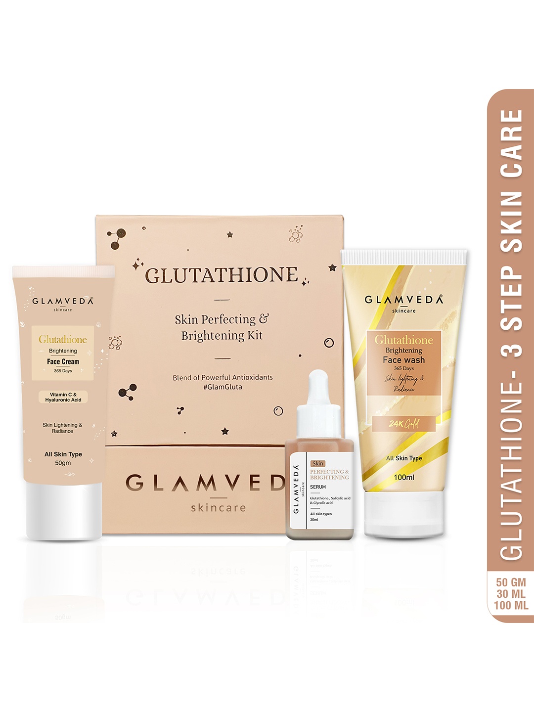 

GLAMVEDA Set Of 3 Glutathione Face Wash - 100ml-Face Cream - 30g-Face Serum - 30ml, White