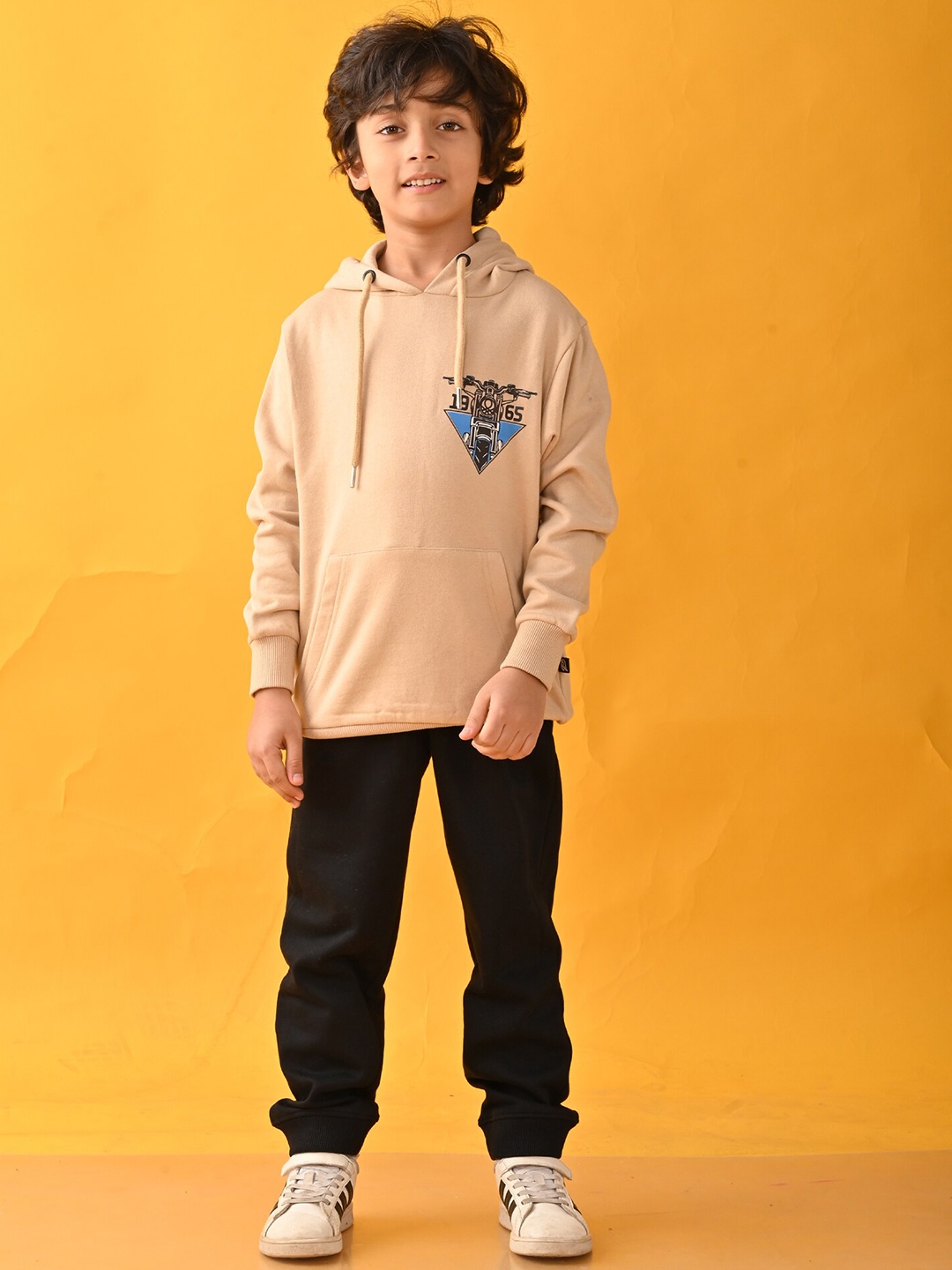 

Anthrilo Boys Printed Hooded Long Sleeves Sweatshirt with Joggers, Beige