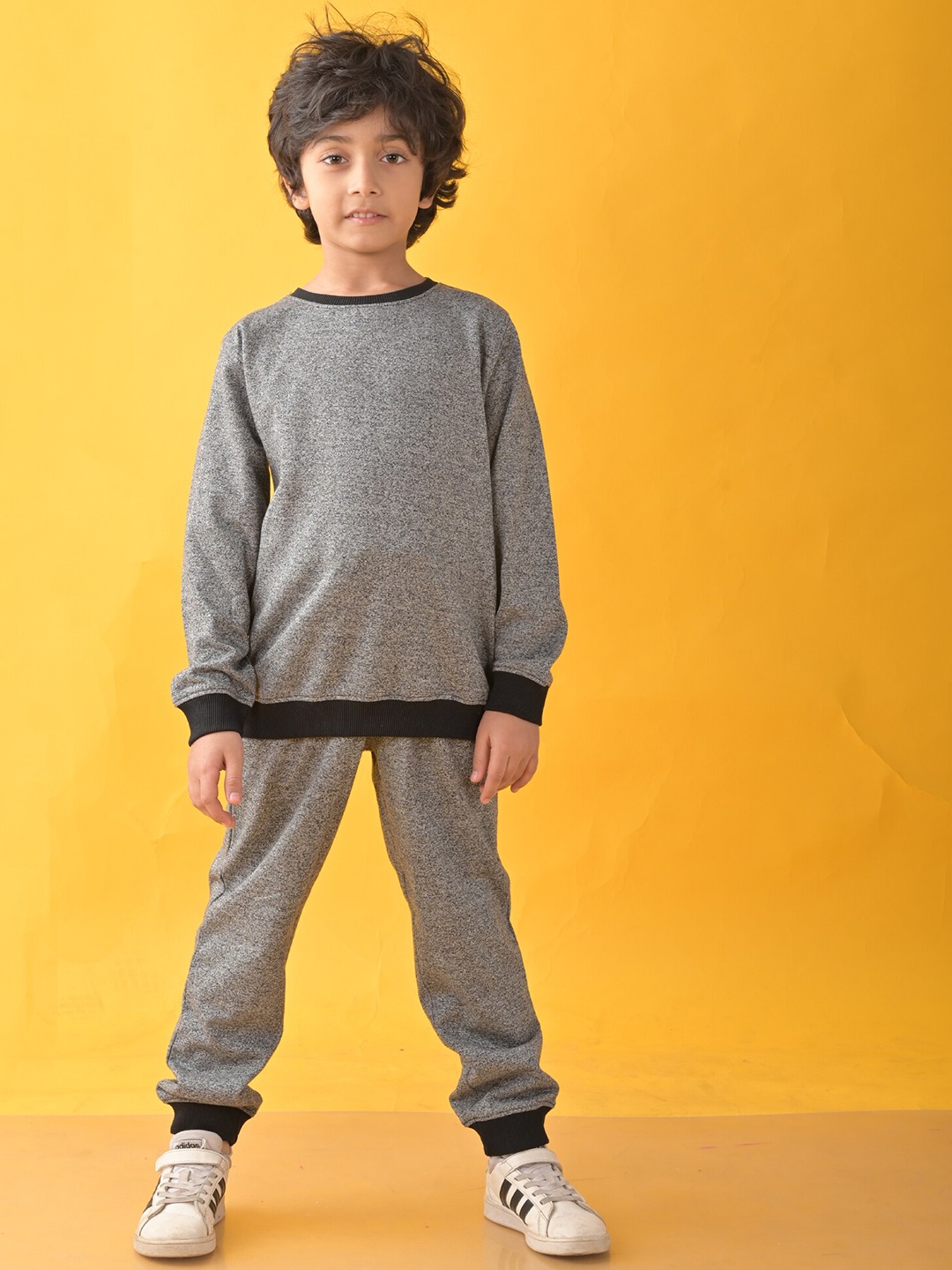 

Anthrilo Boys Round Neck Cotton Fleece Sweatshirt with Joggers, Grey