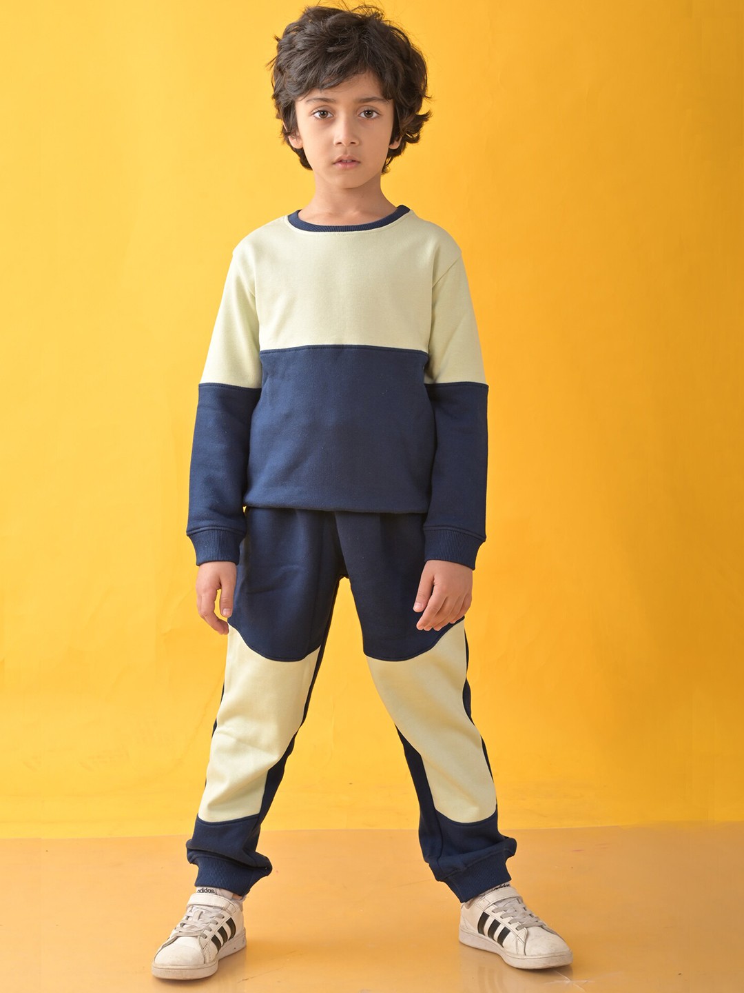 

Anthrilo Boys Colourblocked Round Neck Long Sleeves Sweatshirt with Joggers, Navy blue