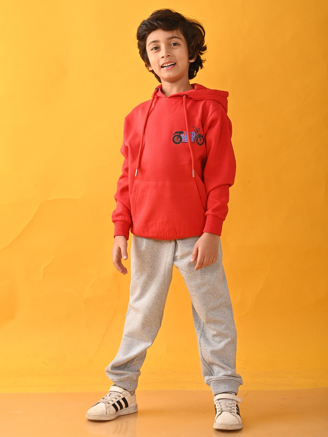 

Anthrilo Boys Printed Hooded Long Sleeves Sweatshirt with Joggers, Red