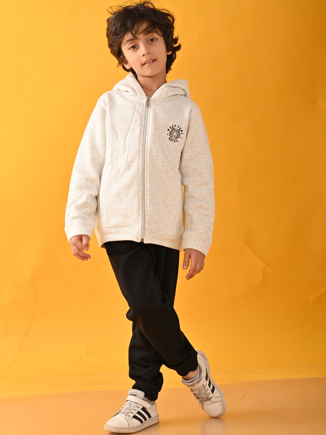 

Anthrilo Boys Hooded Front-Open Cotton Fleece Sweatshirt with Joggers, Black