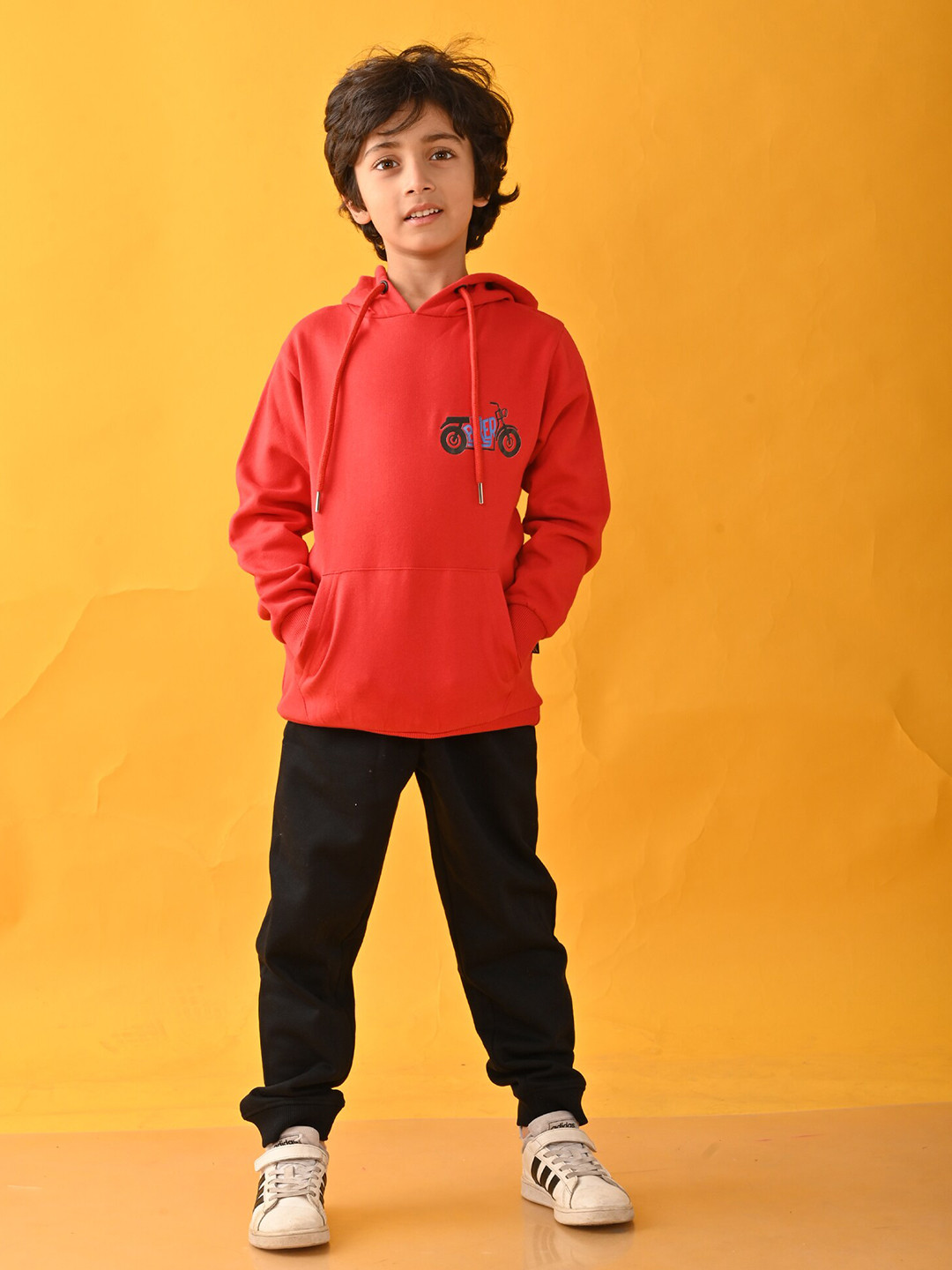 

Anthrilo Boys Hooded Cotton Fleece Sweatshirt with Joggers, Red