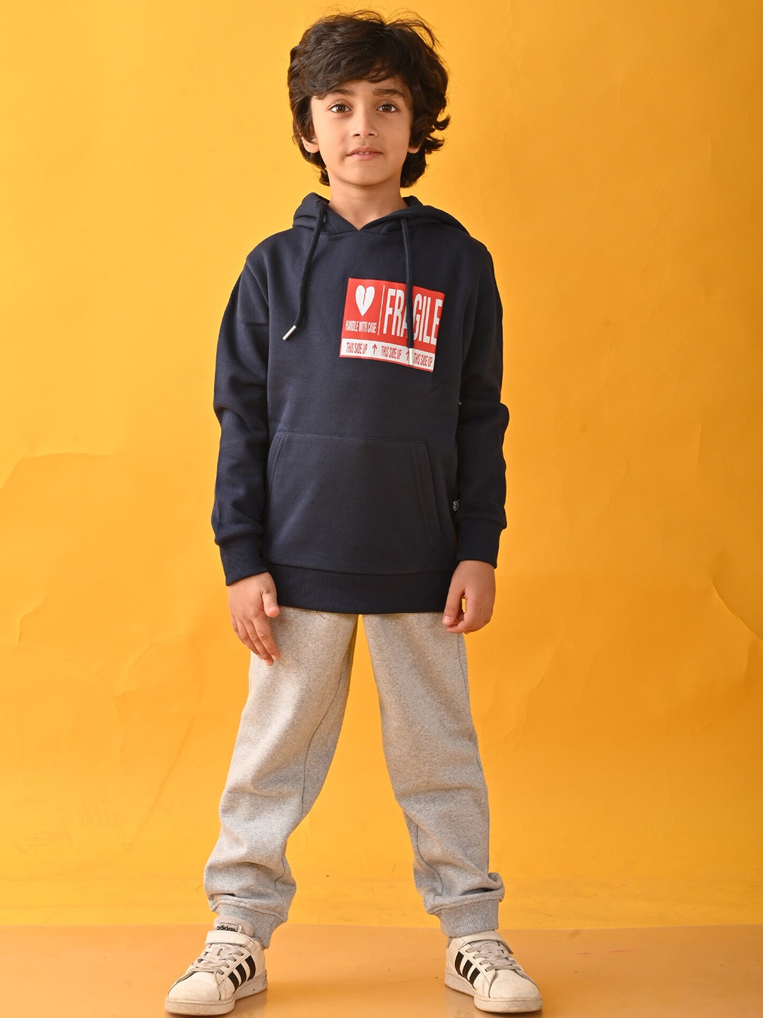 

Anthrilo Boys Printed Hooded Long Sleeves Sweatshirt with Joggers, Navy blue