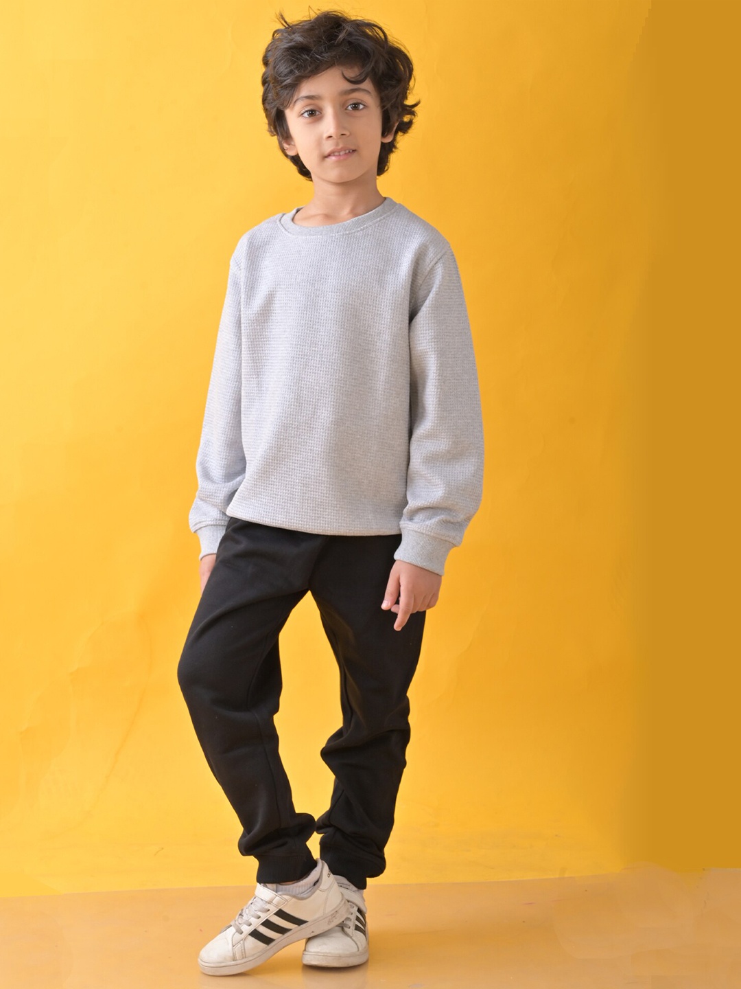 

Anthrilo Boys Round Neck Cotton Fleece Sweatshirt with Joggers, Grey