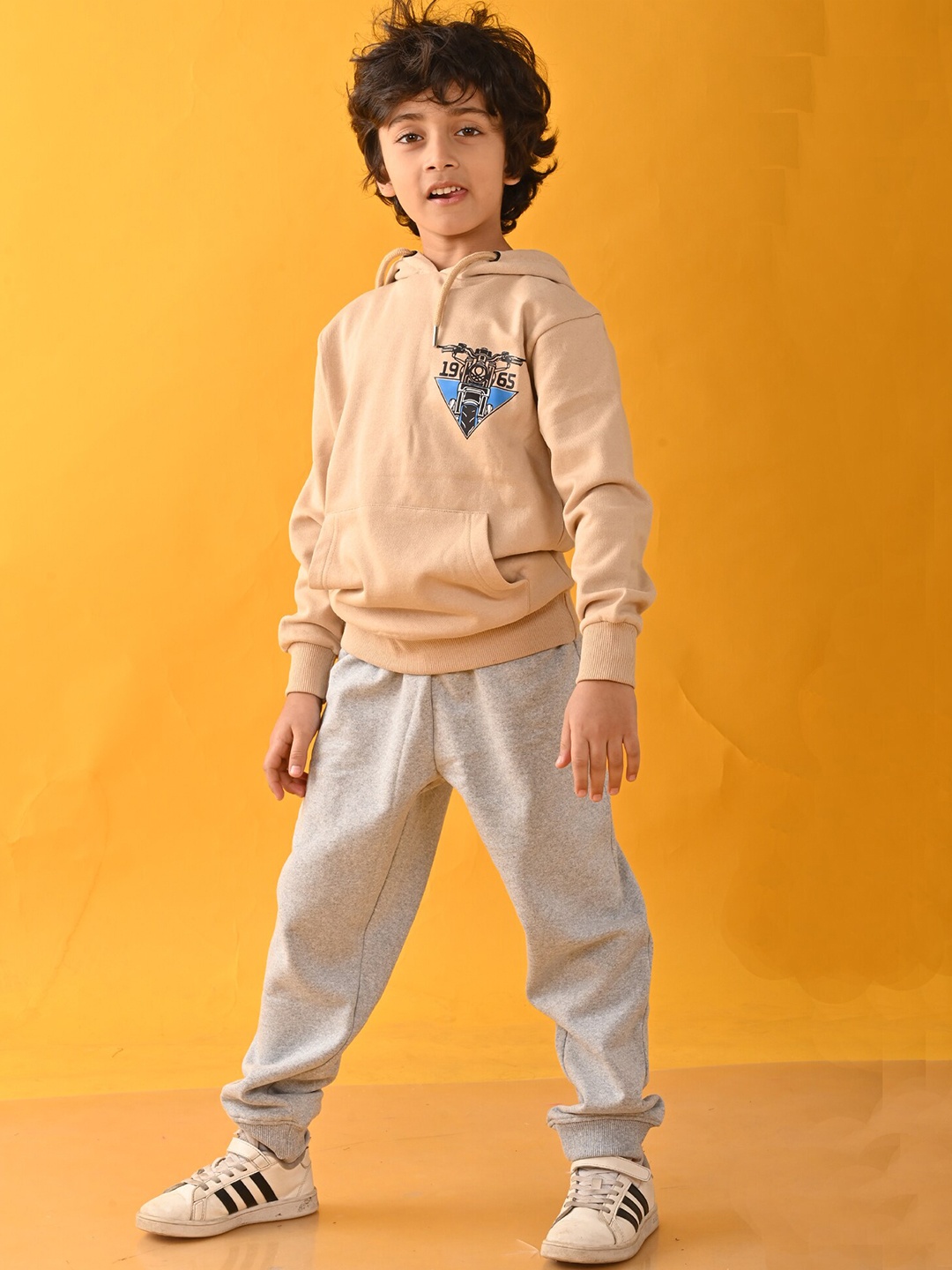 

Anthrilo Boys Printed Hooded Long Sleeves Sweatshirt with Joggers, Beige