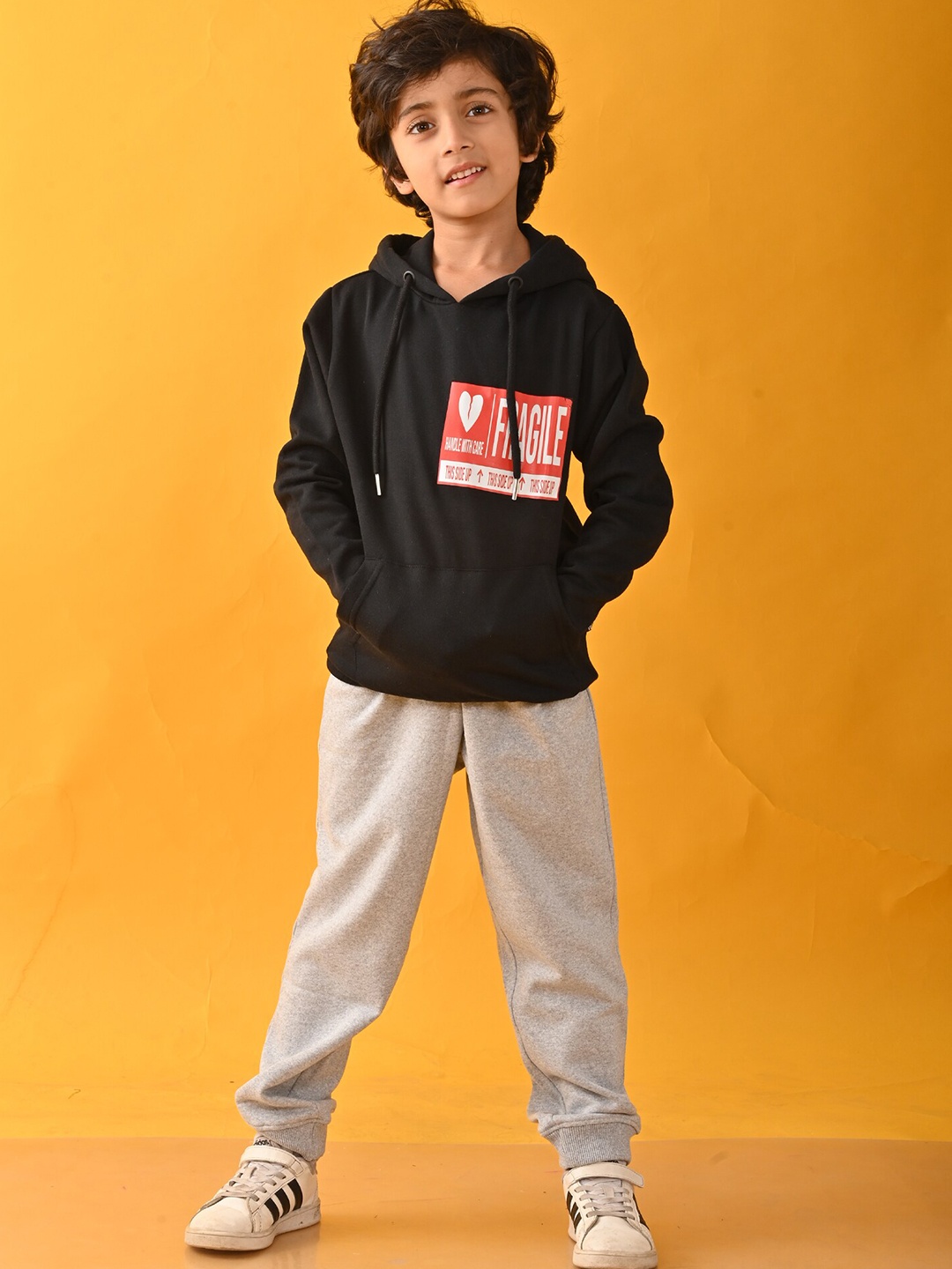 

Anthrilo Boys Printed Hooded Long Sleeves Sweatshirt with Joggers, Black