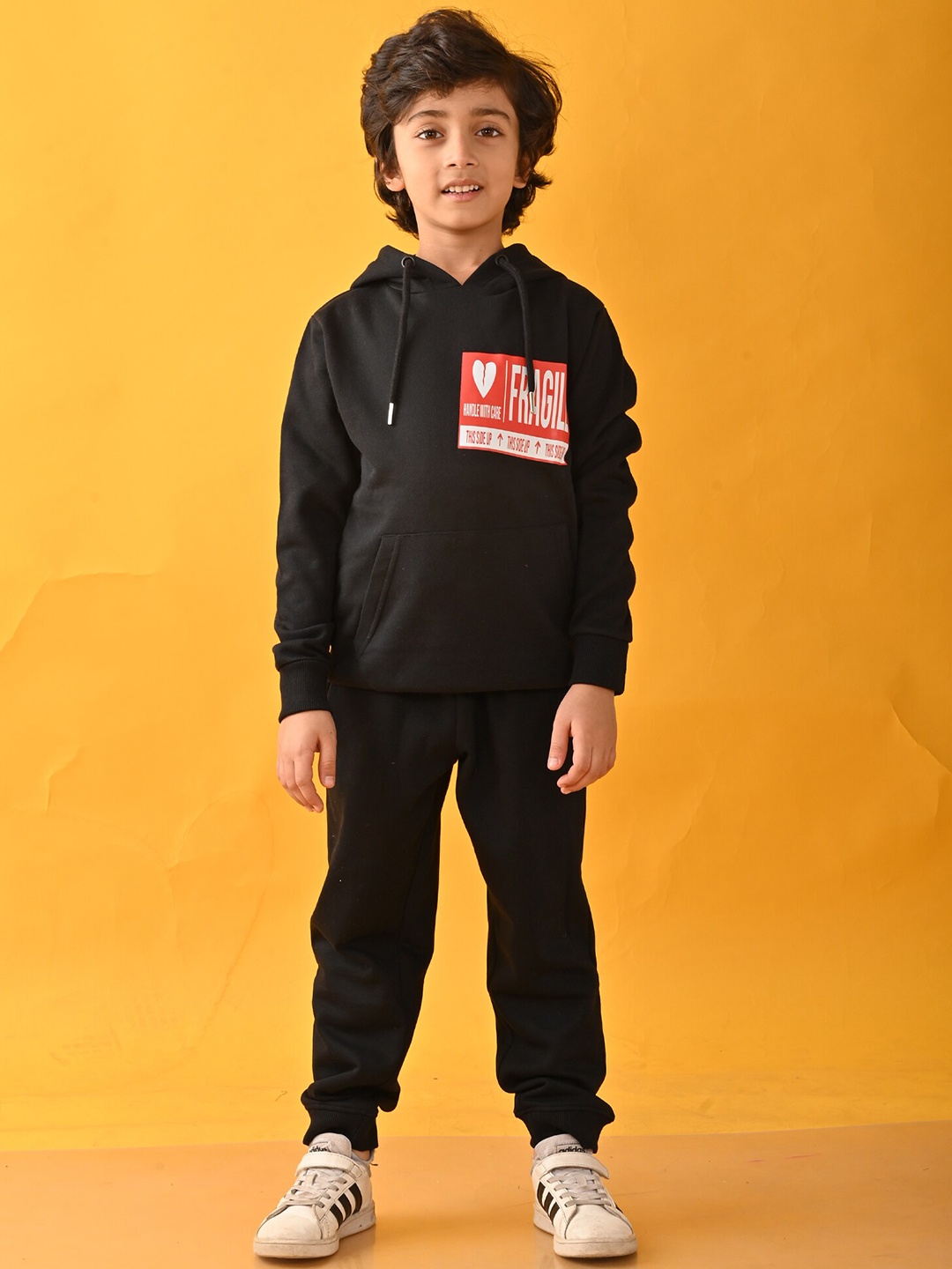 

Anthrilo Boys Printed Hooded Long Sleeves Sweatshirt with Joggers, Black