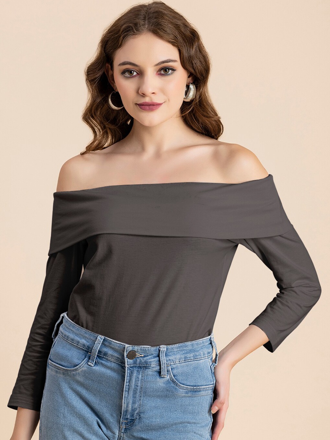 

Moomaya Off-Shoulder Bardot Top, Grey