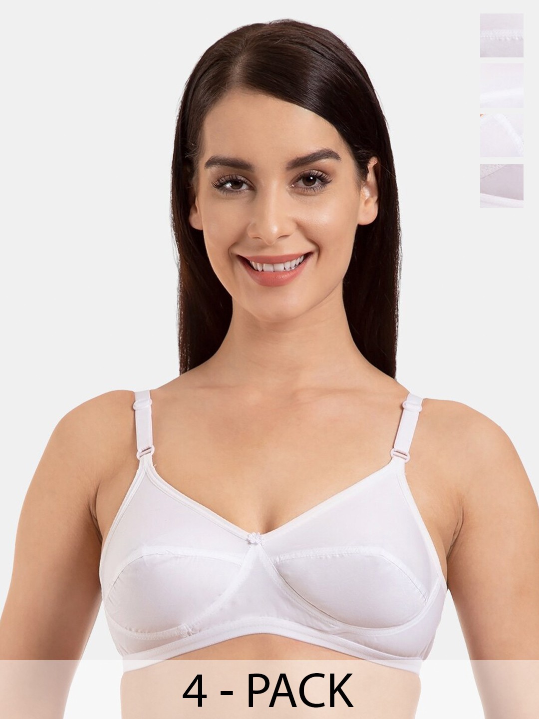 

KOMLI Pack Of 4 Full Coverage Non-Padded All Day Comfort Pure Cotton U-Back Beginners Bras, White