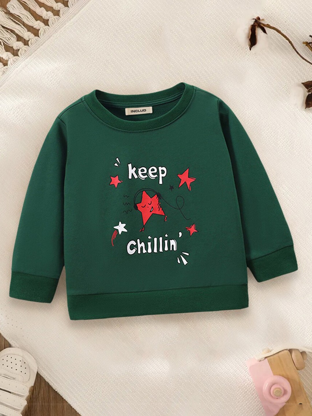 

INCLUD Boys Typography Printed Pullover, Green