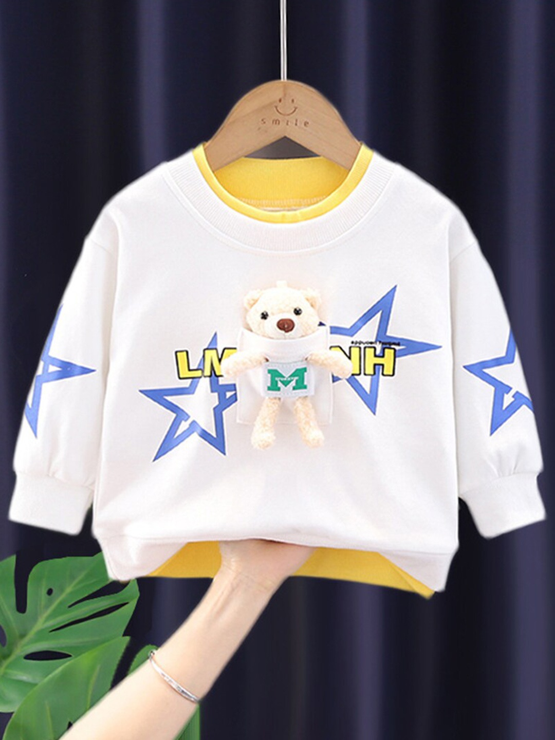 

INCLUD Boys Graphic Printed Applique Detail Pullover, Yellow