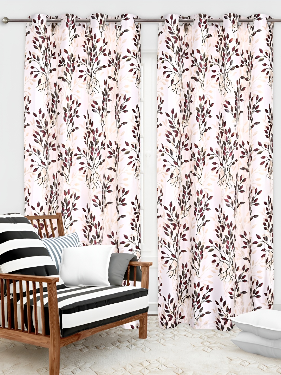 

REYANSH DECOR Red & Off White 2 Pieces Floral Door Curtain
