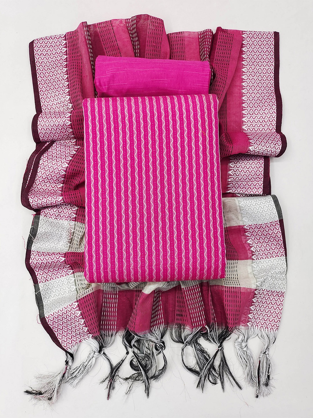 

MANVAA Striped Unstitched Dress Material, Pink