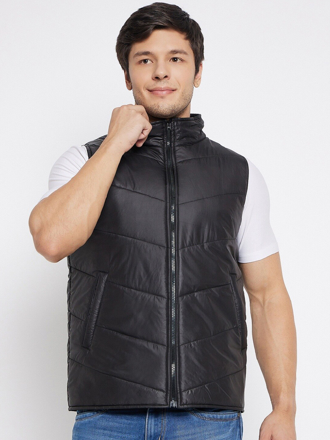 

STROP Mock Collar Sleeveless Puffer Jacket, Black