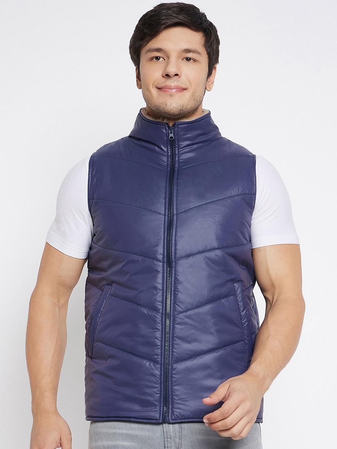 

STROP Mock Collar Sleeveless Puffer Jacket, Blue