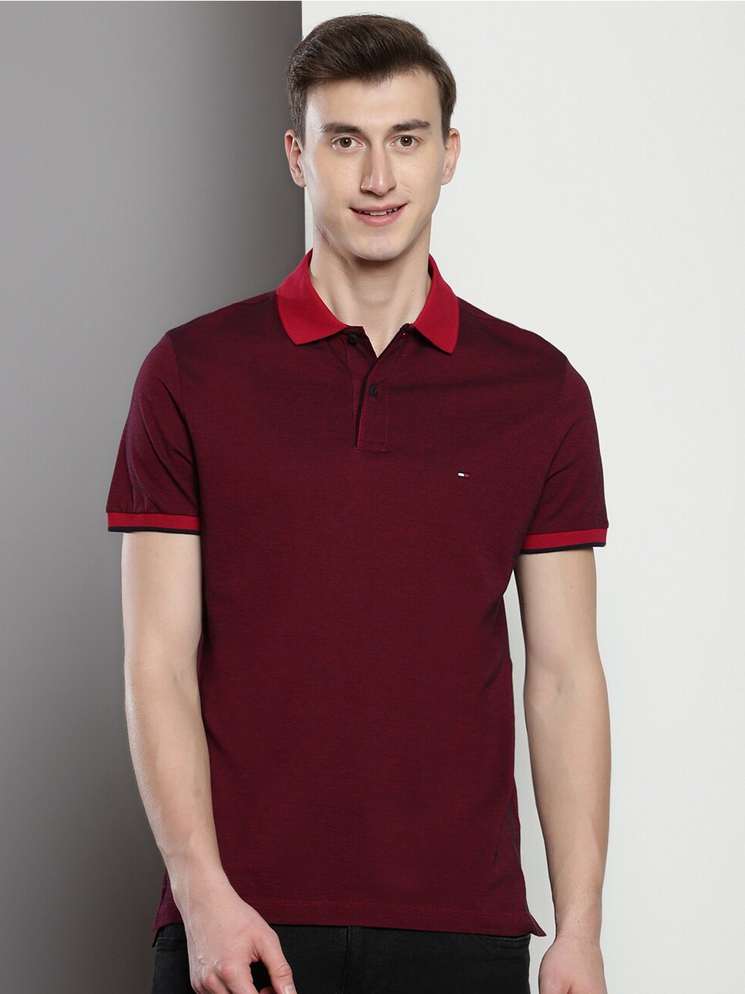 

Tommy Hilfiger Polo Collar Pure Cotton T-shirt, Burgundy