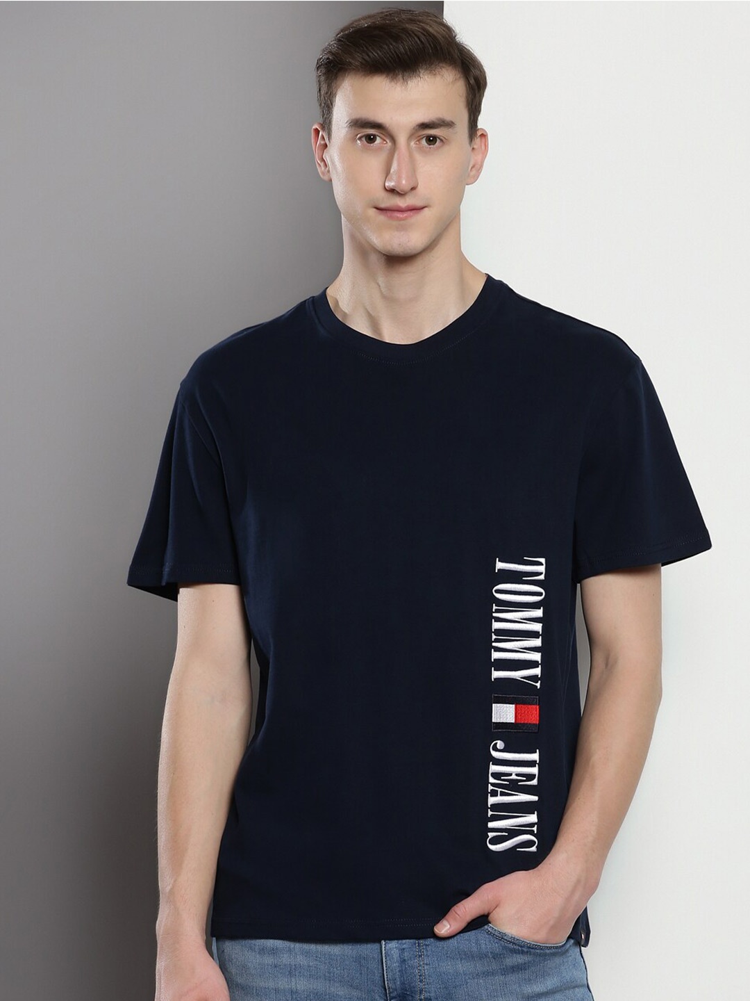 

Tommy Hilfiger Typography Embroidered Pure Cotton T-shirt, Navy blue