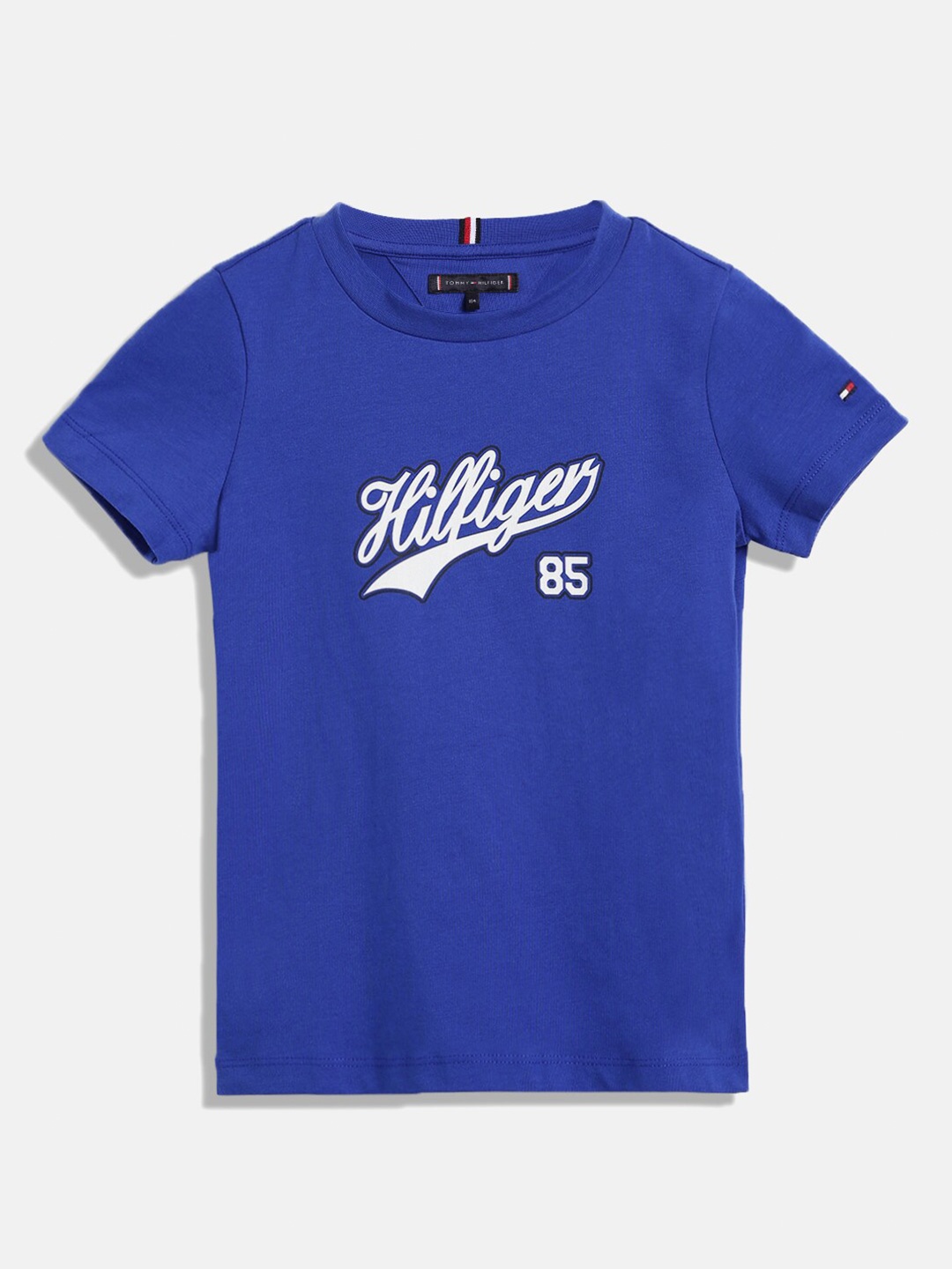 

Tommy Hilfiger Boys Typography Printed Pure Cotton T-shirt, Blue