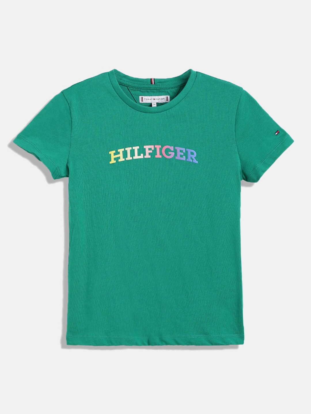 

Tommy Hilfiger Girls Typography Printed Pure Cotton T-shirt, Green