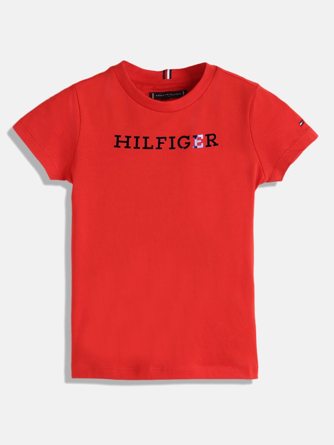 

Tommy Hilfiger Boys Typography Printed Pure Cotton T-shirt, Red