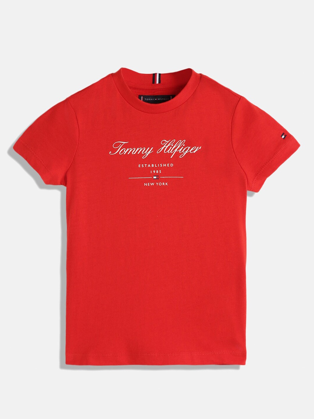 

Tommy Hilfiger Boys Typography Printed Pure Cotton T-shirt, Red