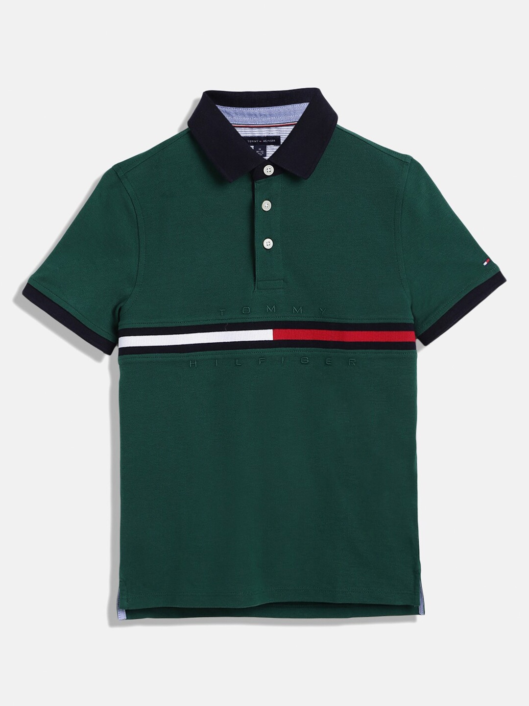 

Tommy Hilfiger Boys Typography Embroidered Polo Collar Pure Cotton T-shirt, Green