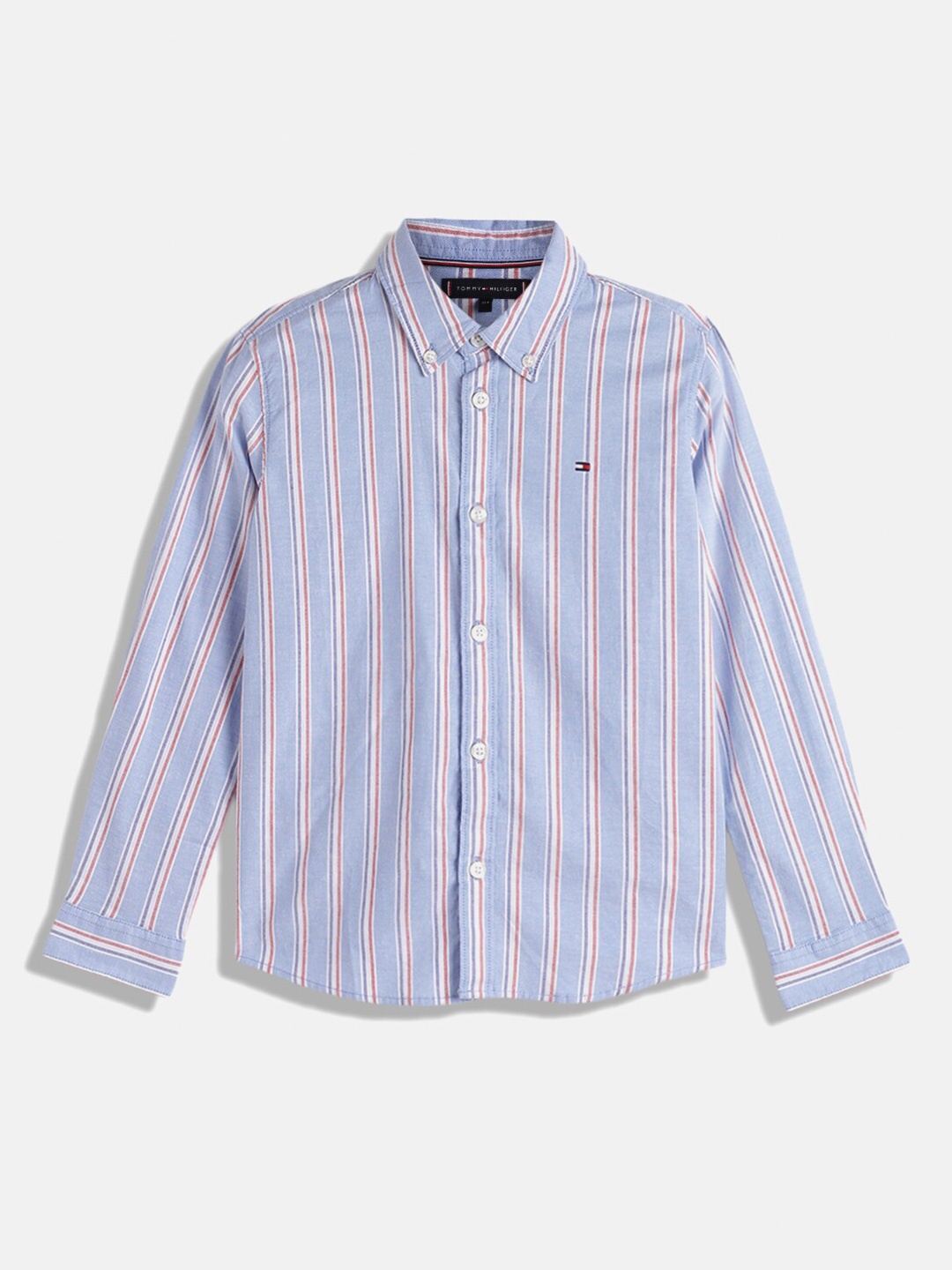 

Tommy Hilfiger Boys Standard Vertical Striped Button Down Collar Casual Shirt, Blue