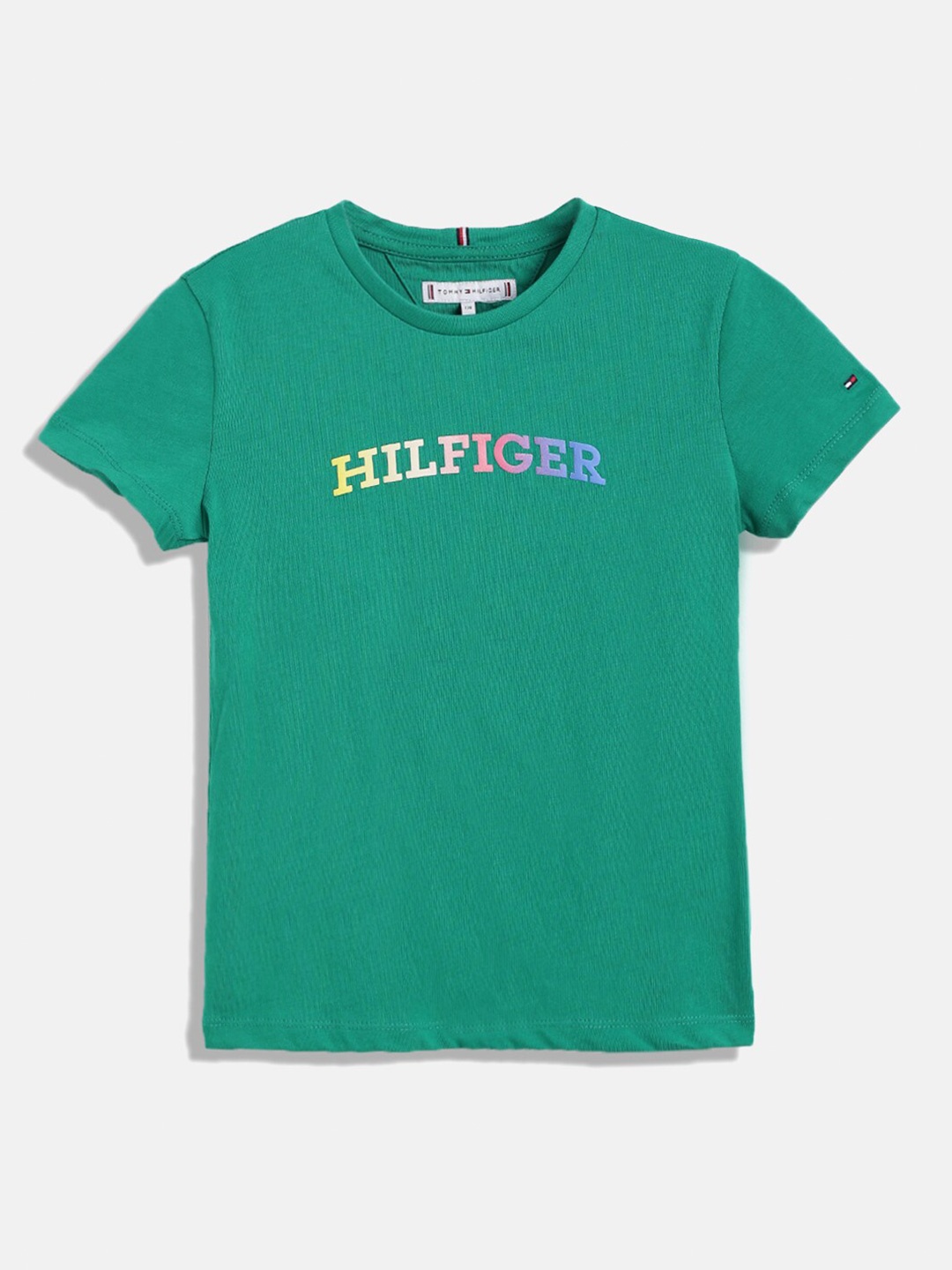 

Tommy Hilfiger Girls Typography Printed Pure Cotton T-shirt, Green