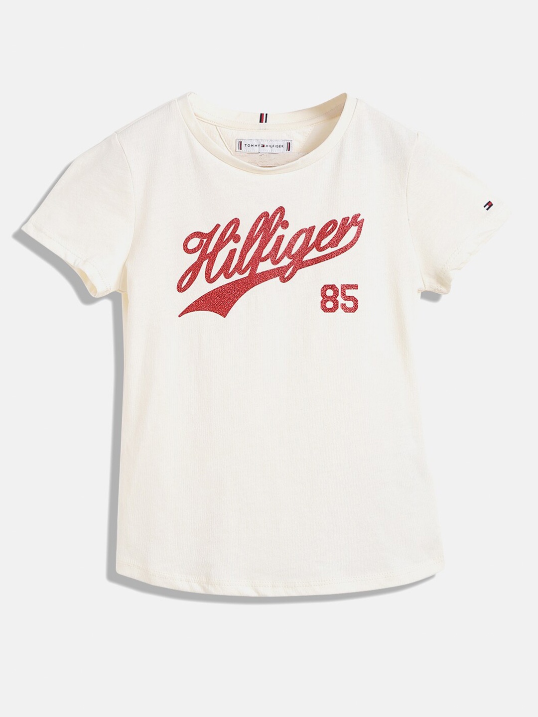

Tommy Hilfiger Girls Beige Brand Logo Printed Slim Fit T-shirt