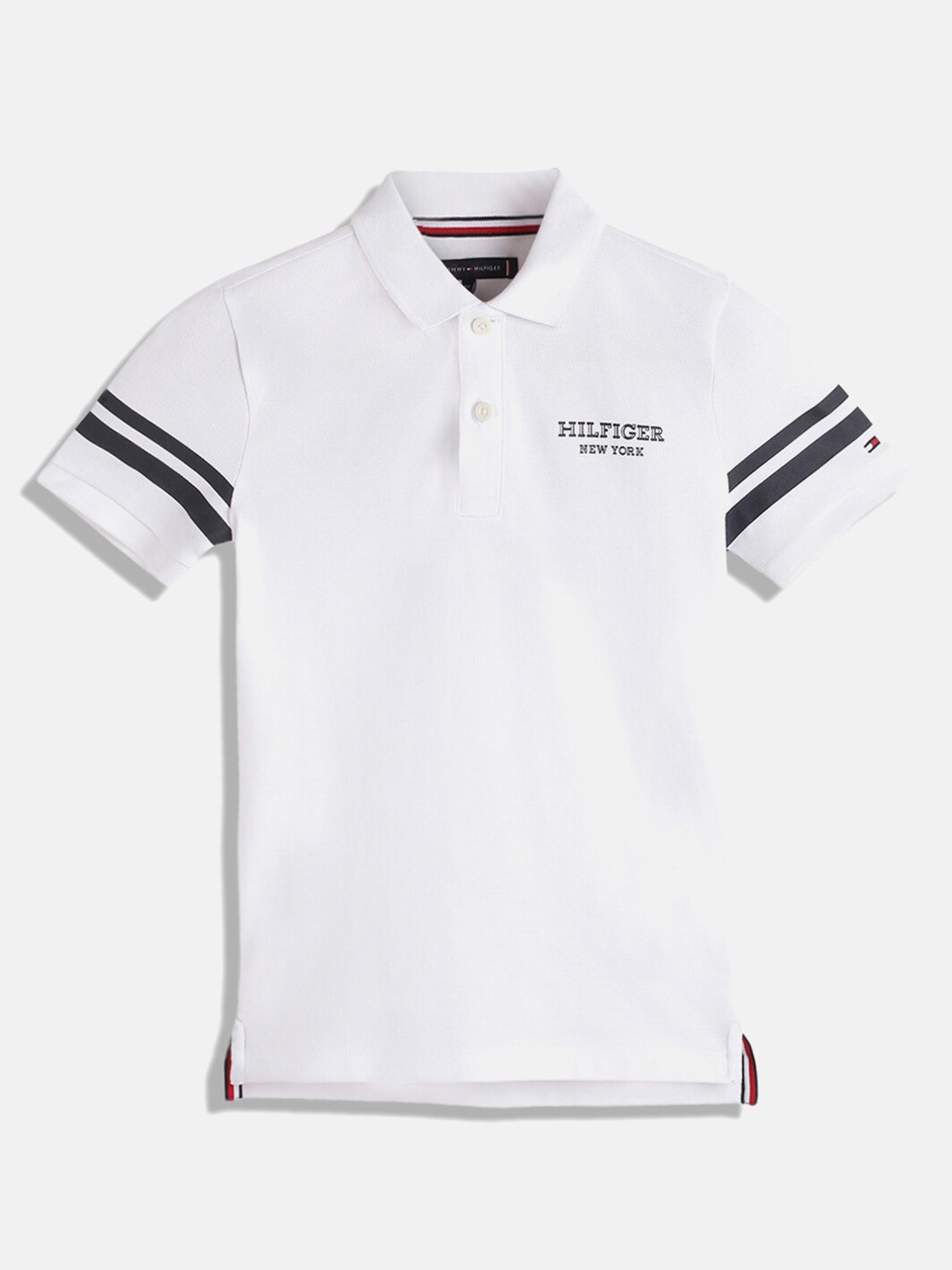 

Tommy Hilfiger Boys Typography Embroidered Polo Collar Pure Cotton T-shirt, White