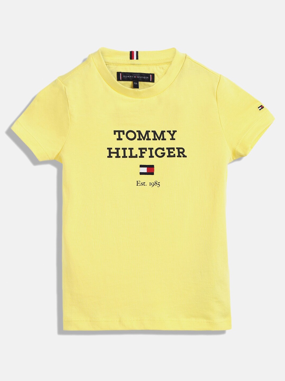 

Tommy Hilfiger Boys Typography Printed Pure Cotton T-shirt, Yellow