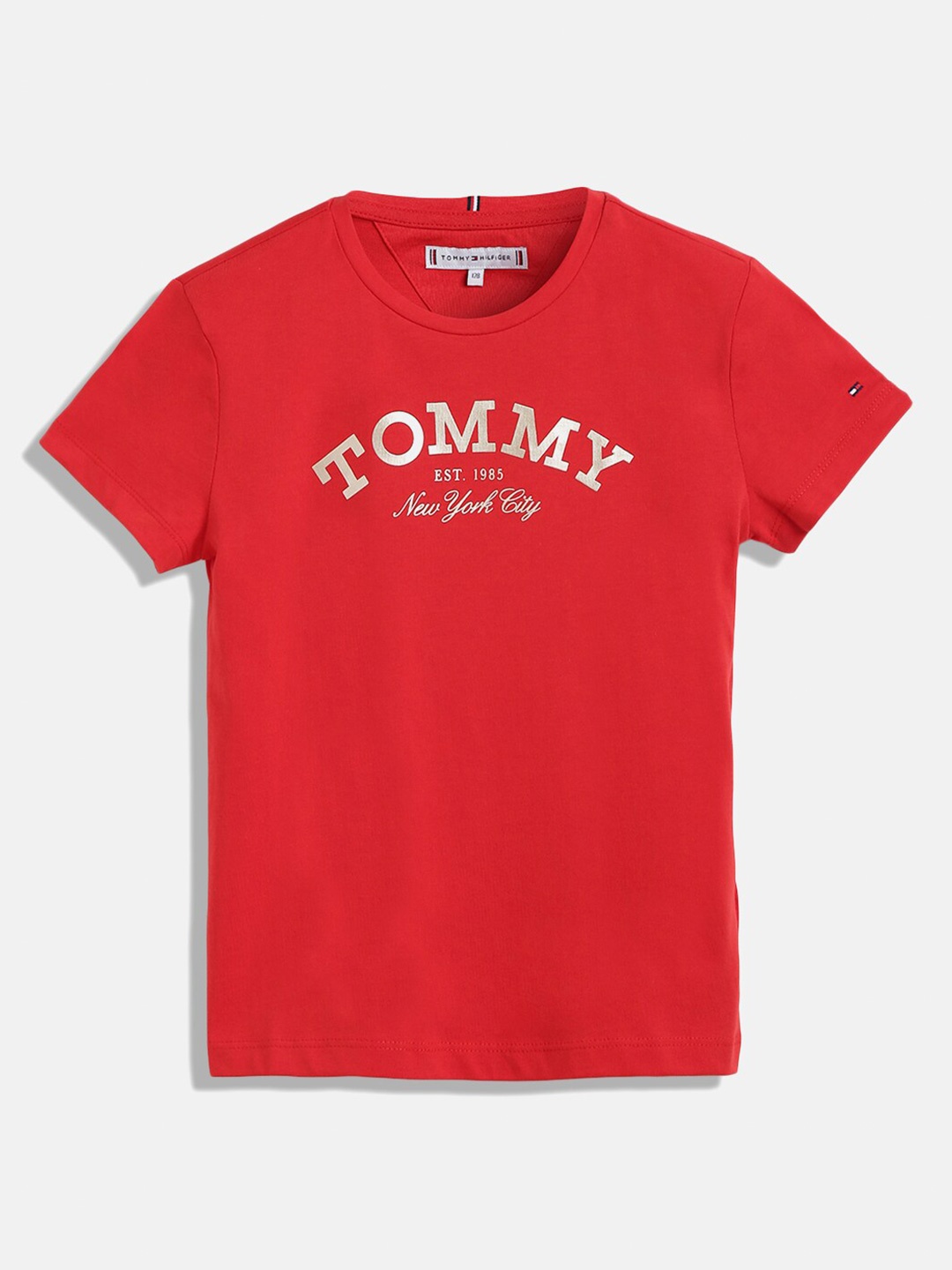 Tommy Hilfiger Girls Typography Printed Pure Cotton T-shirt, Red