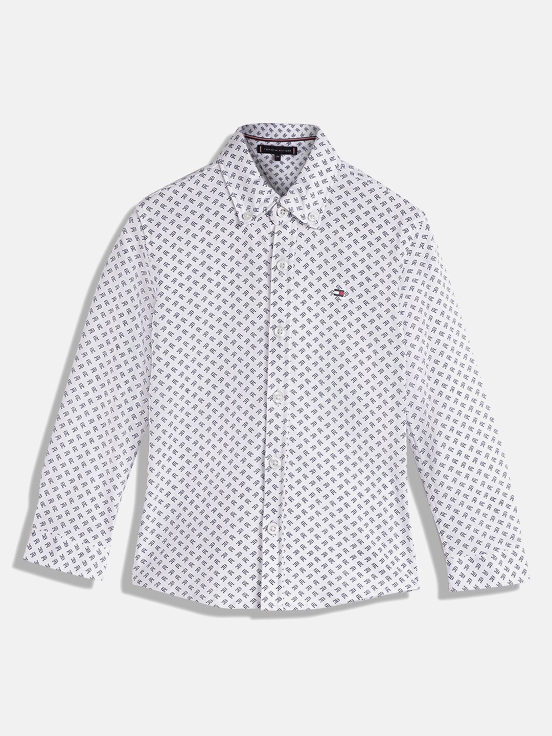

Tommy Hilfiger Boys Standard Geometric Printed Button Down Collar Organic Cotton Shirt, White