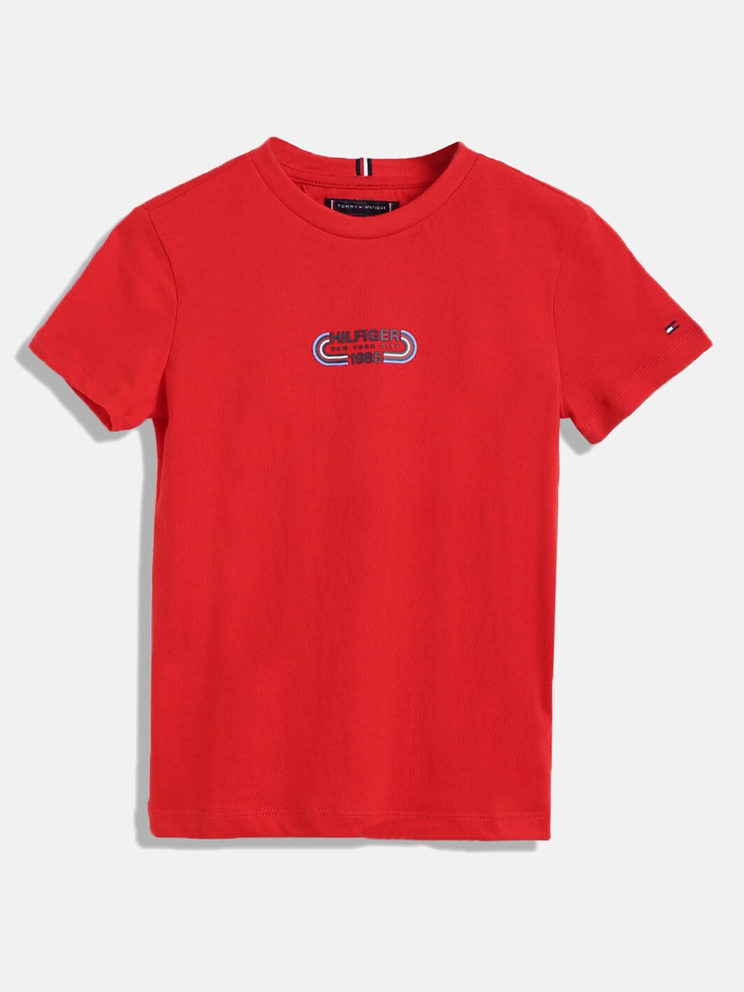 Tommy Hilfiger Boys Brand Logo Printed Pure Cotton T-shirt, Red