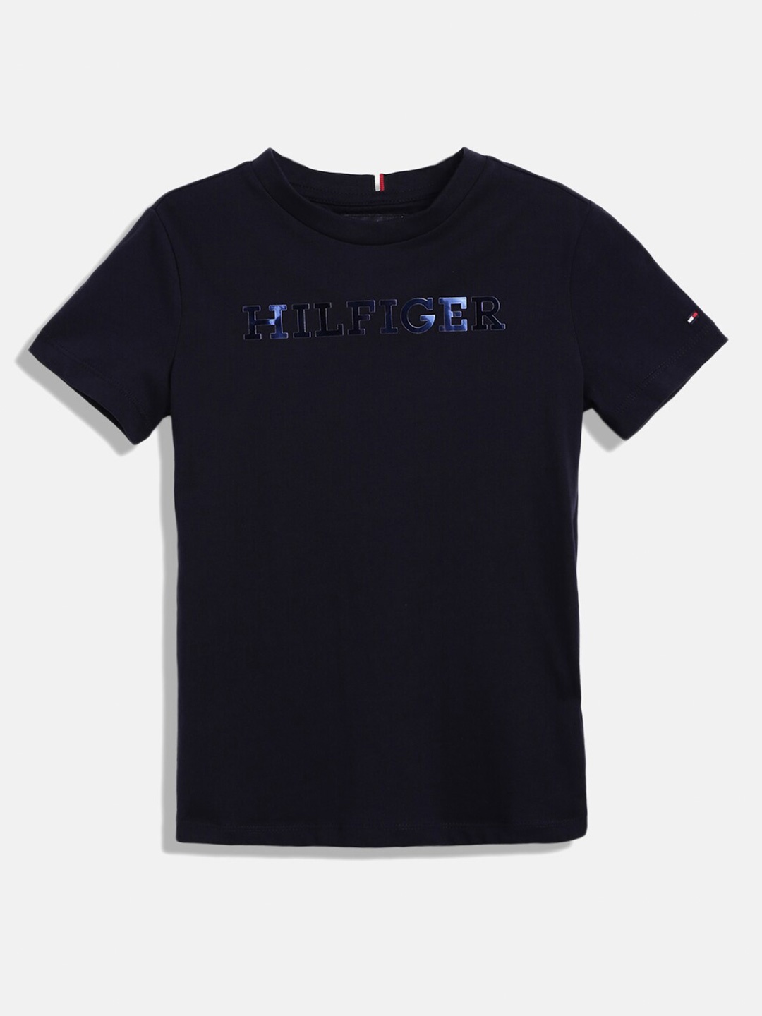Tommy Hilfiger Boys Typography Printed Pure Cotton T-shirt, Navy blue