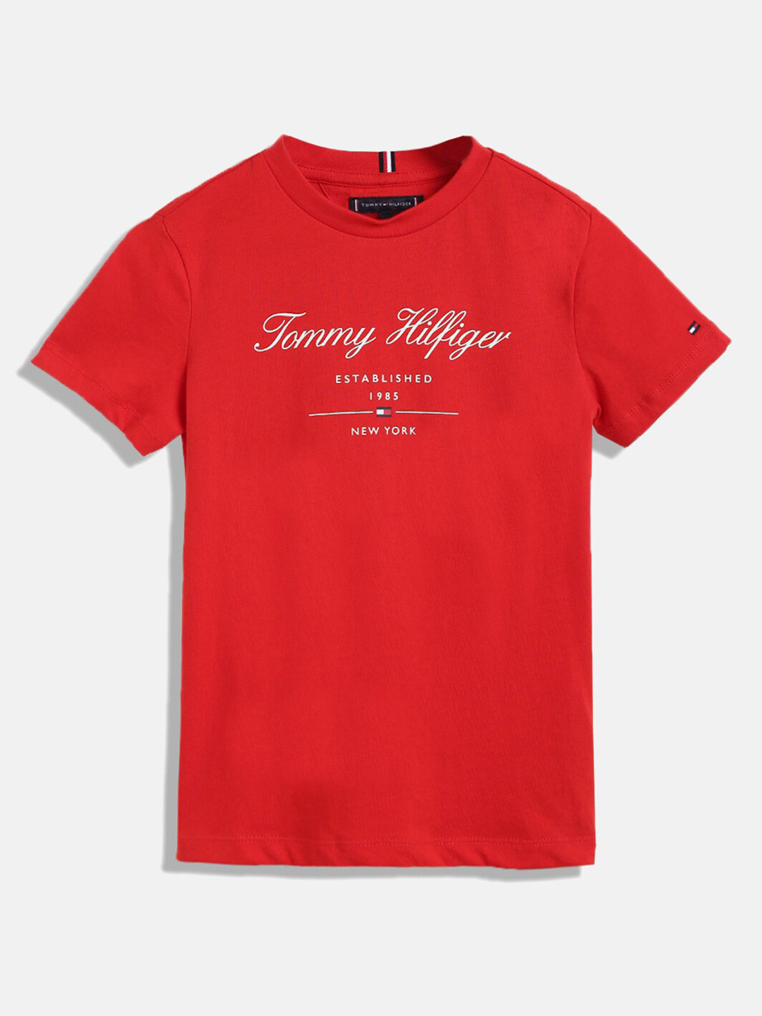 

Tommy Hilfiger Boys Typography Printed Pure Cotton T-shirt, Red