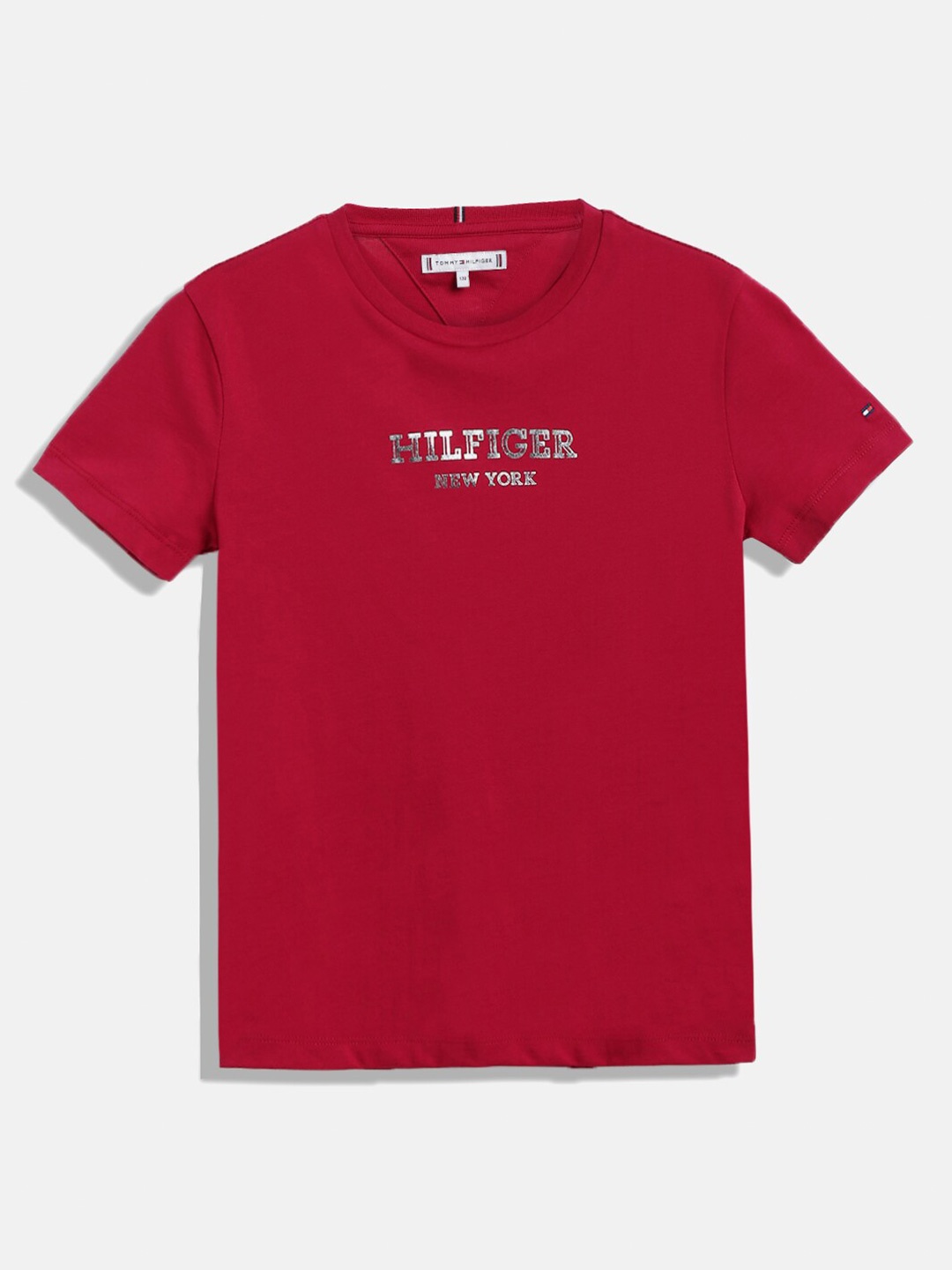 

Tommy Hilfiger Girls Typography Printed Pure Cotton T-shirt, Red